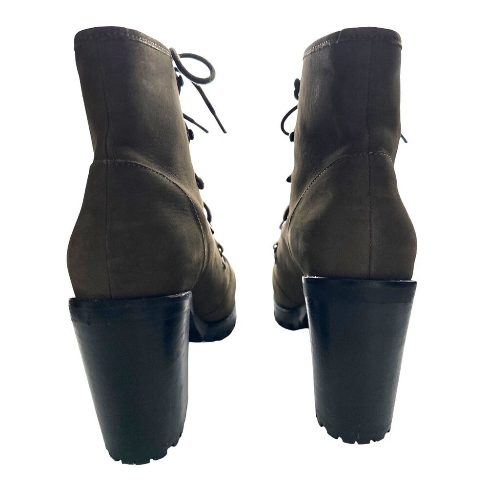 Seychelles Olive Suede Lace Up Ankle Boots Green 4” Chunky Lug Heels Size 8 - Picture 4 of 8